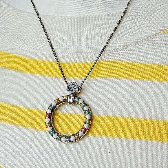 Brighton 18" Delicate Silver Chain Necklace w/Multicolor Circle Pendant - Picture 3 of 12